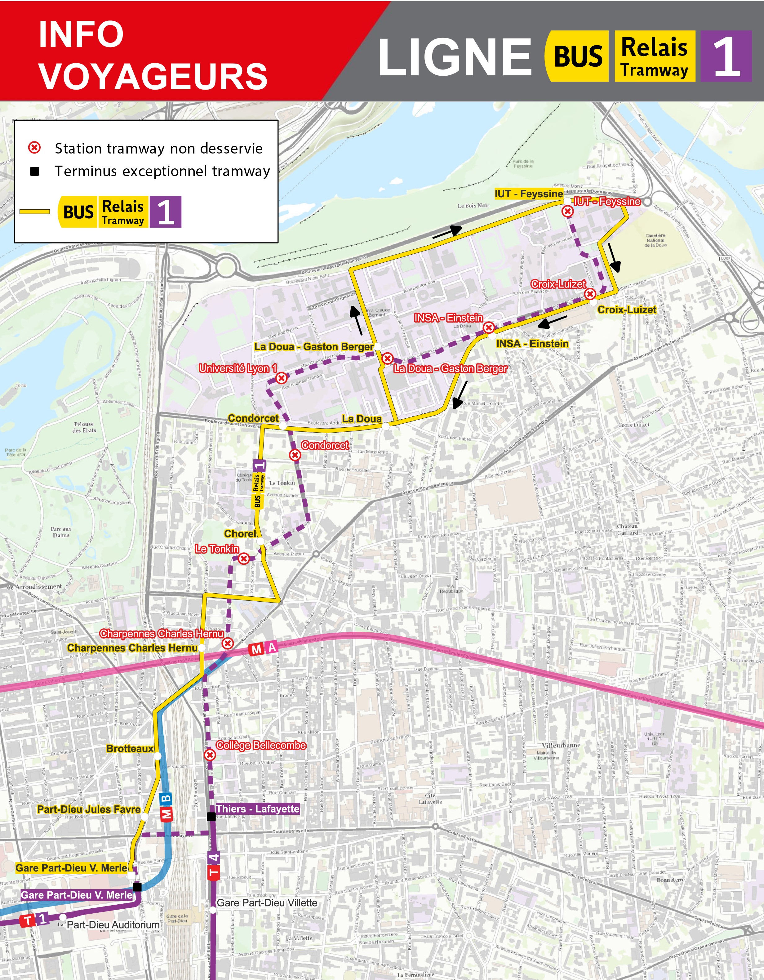 Plan bus relais tram T1